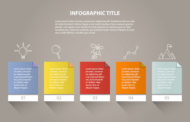 Ingographicビジネスのための5つのプロセスまたはステップとアイコン。