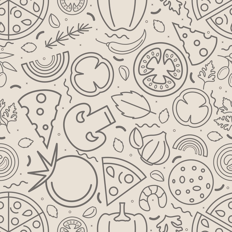 Vector ingredients pizza thin line seamless pattern background vector