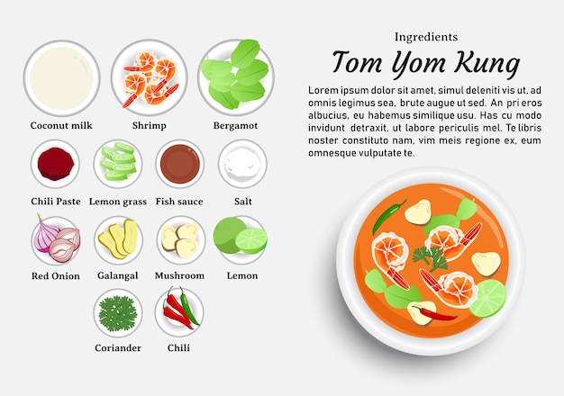 Vector ingredients of tom yum kung