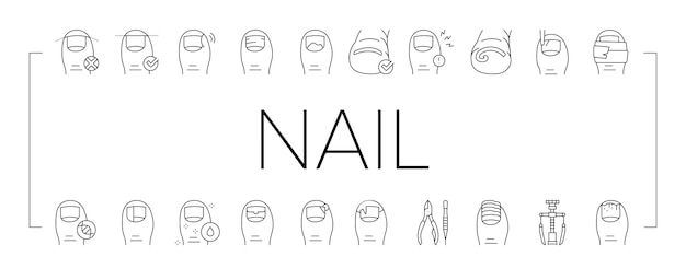 Ingrown nail disease collection icons set vector