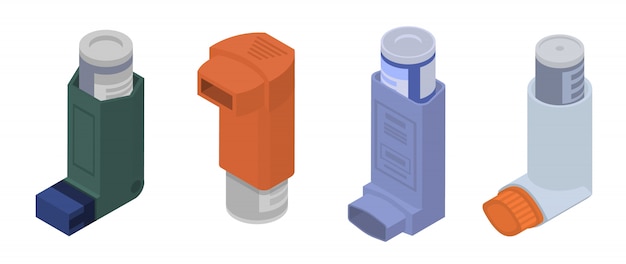 Inhaler icon set, isometric style