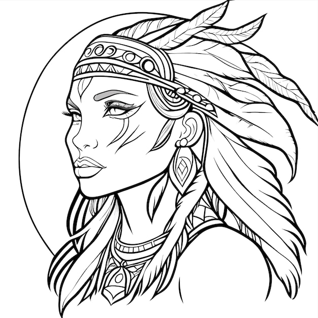 Vector inheemse amerikaanse stamhoofde inheeme vrouw met de hand getekend platte stijlvolle cartoon sticker icoon concept