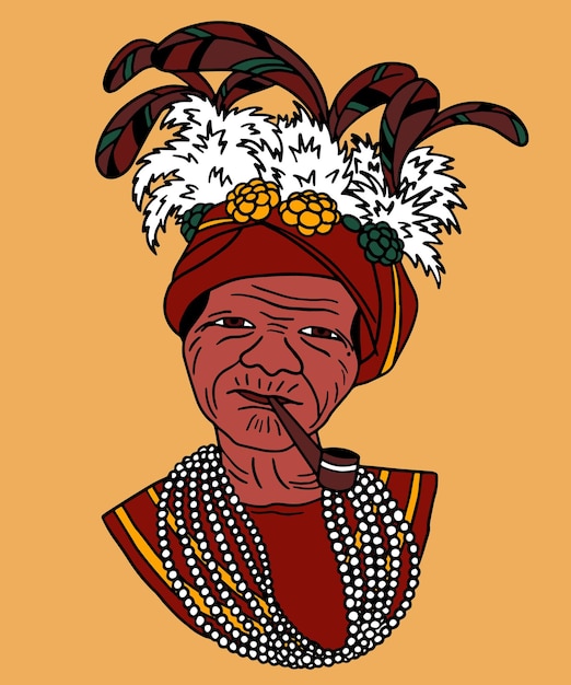 Vector inheemse vrouw met pijp en hoofdtooi