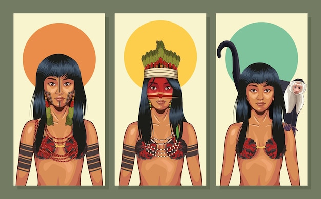 Vector inheemse vrouwencollectie met traditionele doek