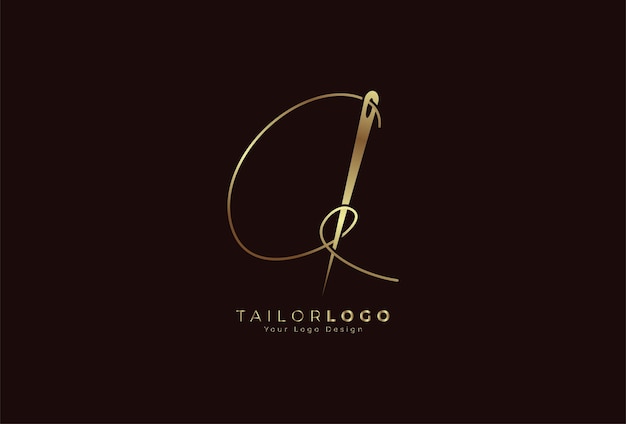 Initial A Tailor-logo letter A gevormd uit draad en naald met gouden kleurlijnstijl