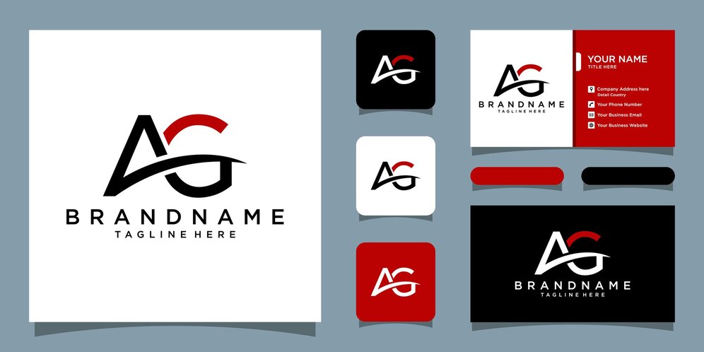  Initial ag logo design with business card design premium vector