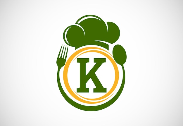 Initial alphabet k with chef hat spoon and fork modern vector logo for cafe restaurant cooking business and company identity