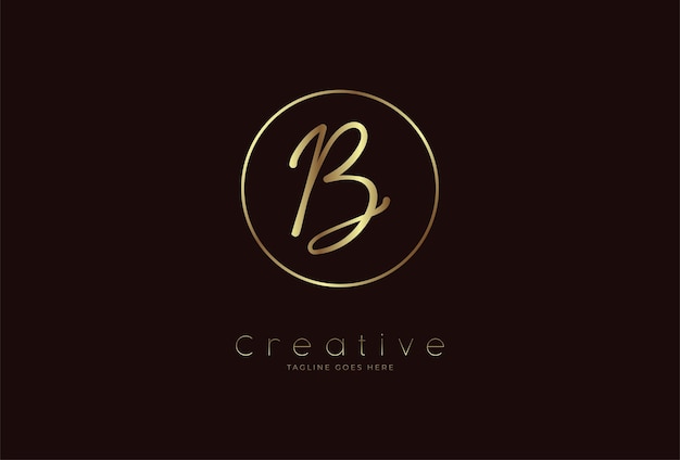 Initial B Logo luxury in circle with gold colour hand drawn style