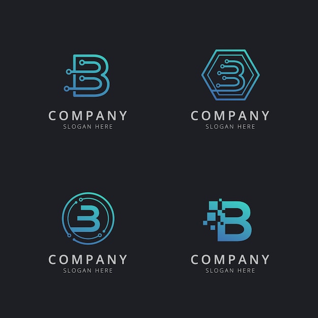 Initial b logo with technology elements in blue color