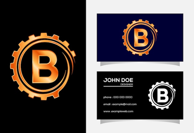 Alfabeto del monogramma b iniziale in una spirale dell'ingranaggio. design del logo dell'ingegnere del cambio. logo per il settore automobilistico