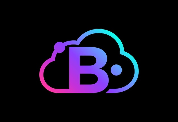 구름이 있는 이니셜 B 모노그램 문자. 클라우드 컴퓨팅 서비스 로고. 클라우드 기술 로고
