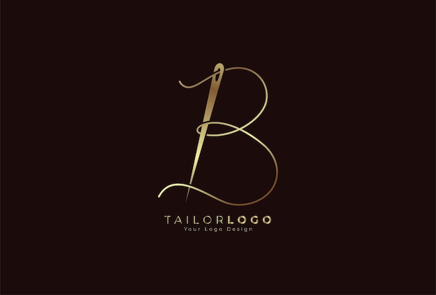 Initial B Tailor-logo letter B gevormd uit draad en naald met gouden kleurlijnstijl