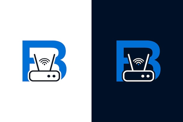 Iniziale b con elemento del modello icona del design del logo del router wi-fi a banda larga adatto per il vettore internet