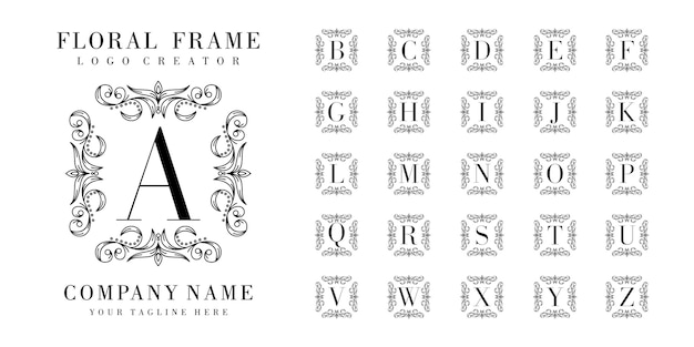 Vector initial bedge with floral frame template