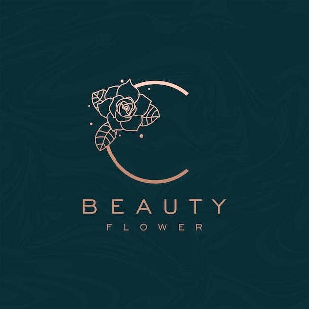 Initial C Flower Beauty Letter Logo Marble Design Vector