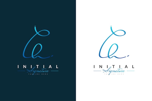 Iniziale c e h lettere logo design con stile di scrittura a mano in sfumatura blu. ch signature logo o simbolo per matrimonio, moda, gioielli, boutique, botanica, floreale e identità aziendale