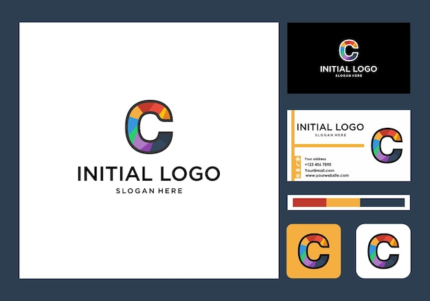 Initial c logo colourfull and business card icon