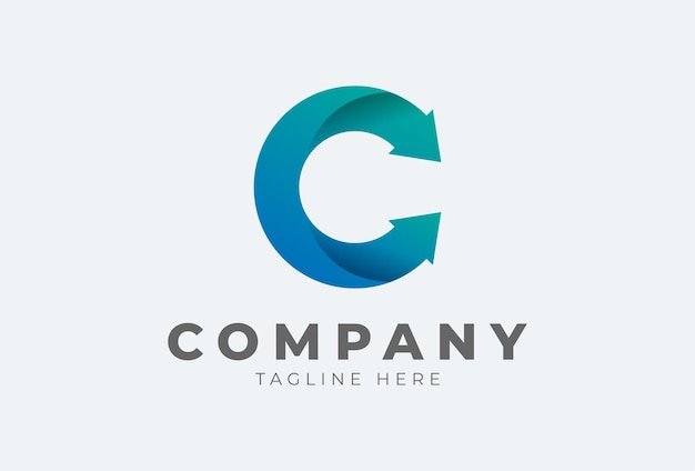 イニシャル C ロゴ。金融、物流、会社のロゴに使用できるグラデーションカラーの矢印付きの文字 C