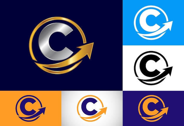 화살표 재무 또는 성공 로고와 통합된 초기 C 모노그램 알파벳 기호 디자인