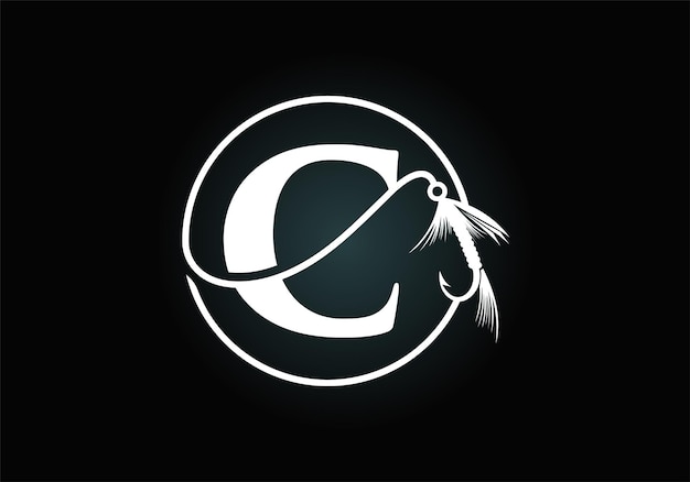 Initial C monogram letter alphabet with fishing Hook Fishing logo concept vector illustration