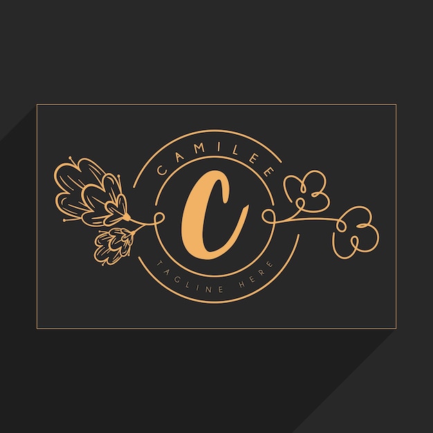 Vector initial c monogram in simple line flower frame