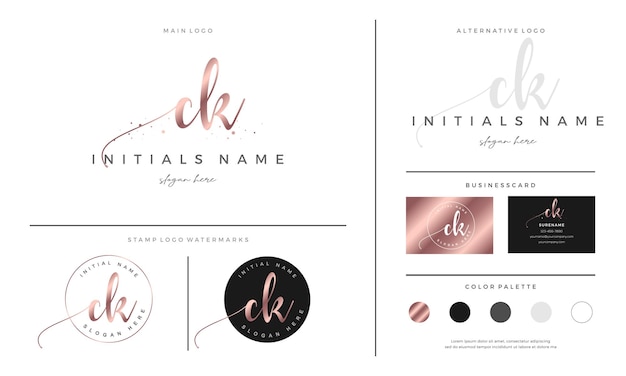 Initial CK letter C K handwriting beauty logo design