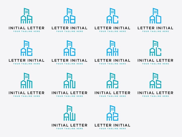 Initial concept of AA to AZ Set logo, with building template vector for construction.