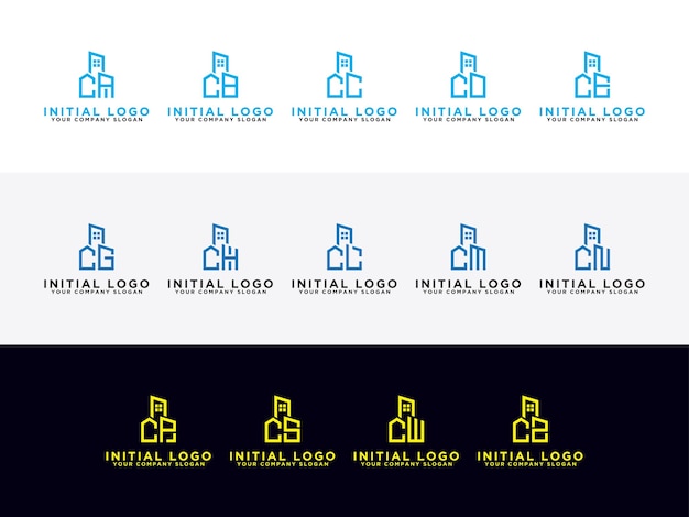 Initial concept of CA to CZ Set logo, with building template vector for construction.