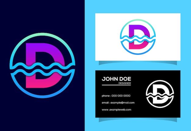 Initial D monogram alphabet in a circle with water waves Water wave logo design