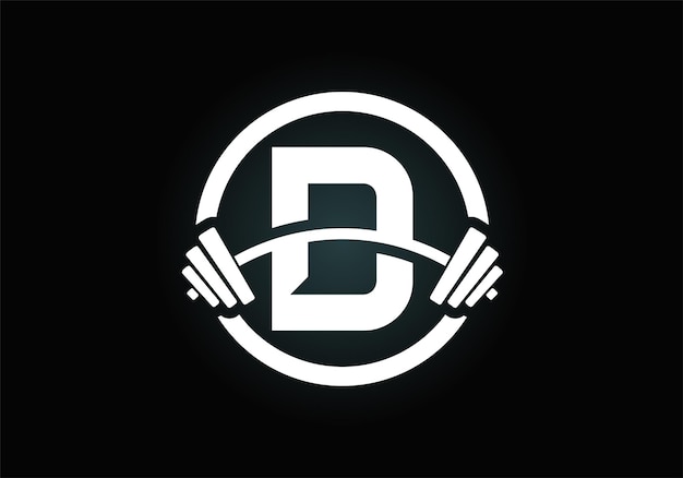 Вензель буква D со штангой. Векторный дизайн логотипа. Векторный логотип для бодибилдинга.