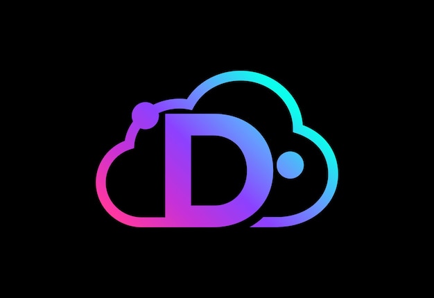 Initial D monogram letter with the cloud. Cloud computing service logo. Cloud technology logo