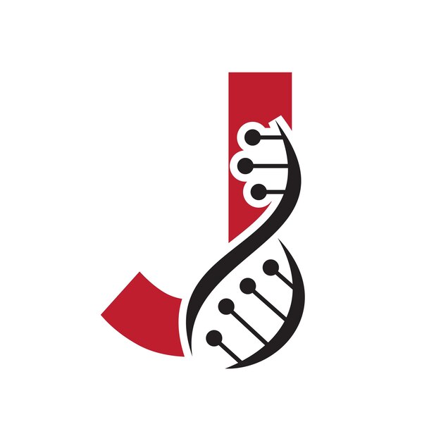 Первоначальный логотип ДНК на букве J Векторный шаблон для символа здравоохранения