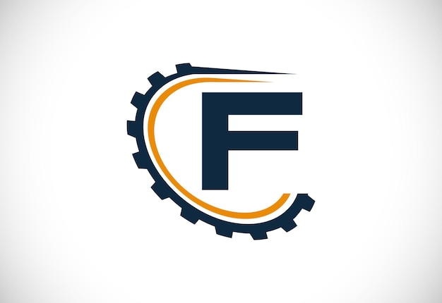 Initial F alphabet with a gear Gear engineer logo design Logo for automotive mechanical technology setting repair business and company identity