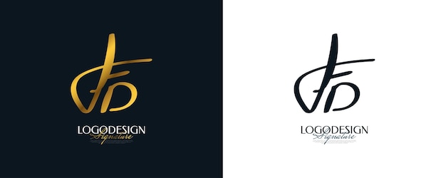 Design iniziale del logo f e d con logo o simbolo della firma fd in oro elegante e minimalista o simbolo per la boutique di gioielli di moda per matrimoni e identità aziendale