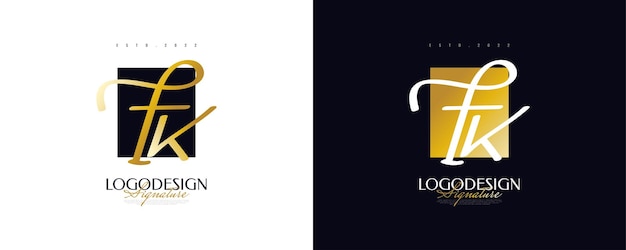 Первоначальный дизайн логотипа F и K с элегантным и минималистичным золотым почерком Фирменный логотип FK или символ для свадебного модного ювелирного бутика и фирменного стиля