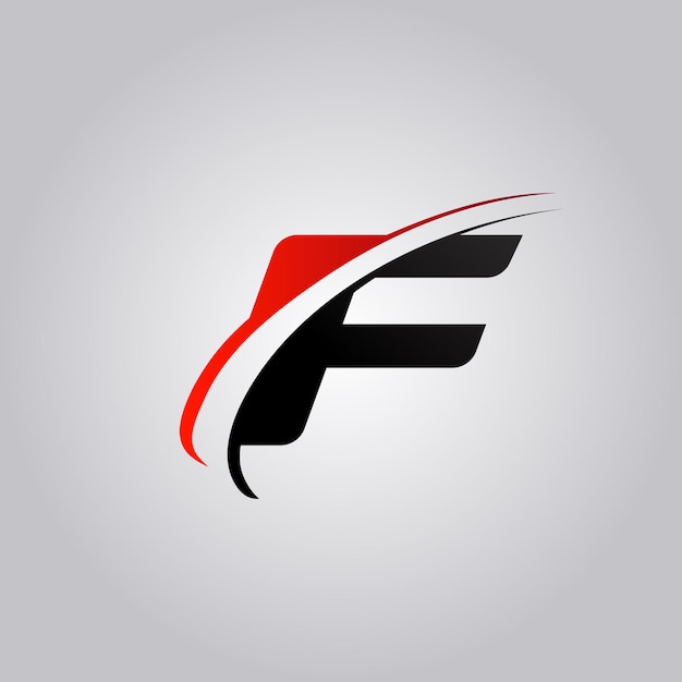 Начальный логотип F Letter с красным и черным галочкой
