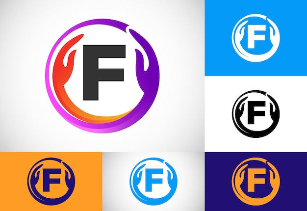 Initial F monogram letter with safe hands Professional charity teamwork and foundation logo design