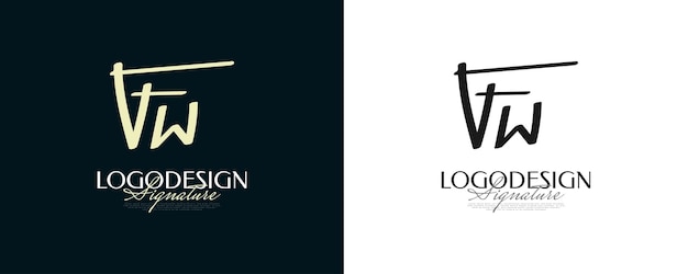 エレガントでミニマリストの手書きスタイルの最初のFとWのロゴデザイン結婚式のファッションジュエリーブティックとビジネスアイデンティティのためのFW署名ロゴまたはシンボル