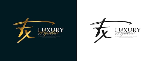 Initial F and x Logo Design in Elegant Gold Handwriting Style Fx Signature Logo or Symbol for Wedding Fashion Jewelry Boutique and Business Identity