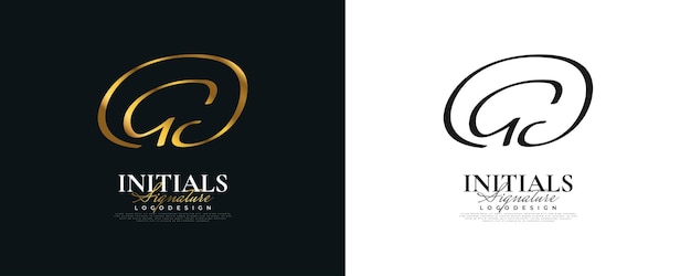 Initial G and C Logo Design in Elegant Gold Handwriting Style GC Signature Logo or Symbol for Wedding Fashion Jewelry Boutique and Business Identity