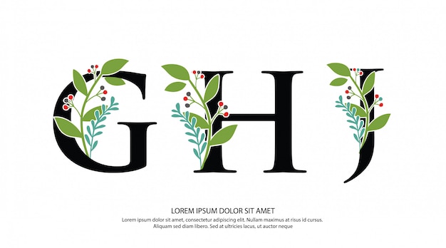 Initial g h j letter logo with flower shape