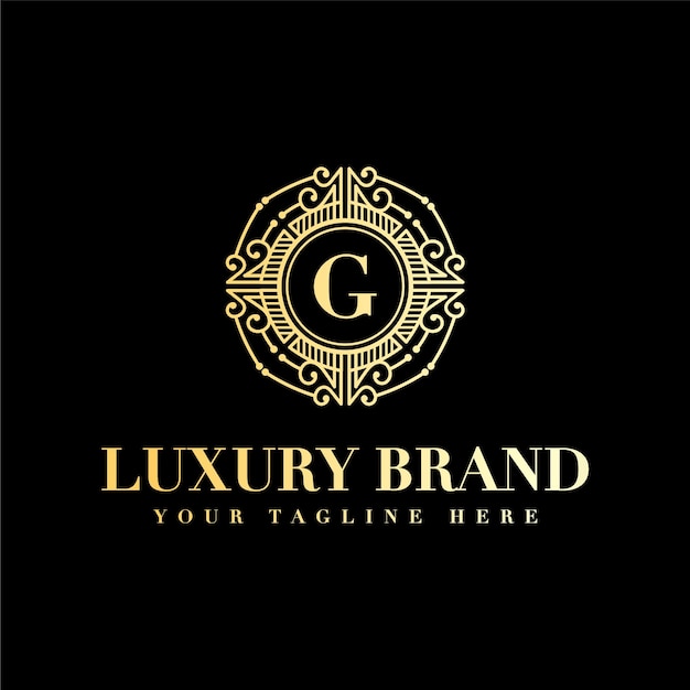 Initial G letter luxury vintage beauty flourish ornament golden monogram logo