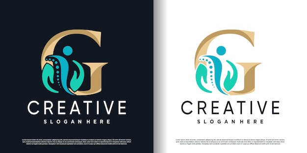 Design iniziale del logo g con vettore premium di concetto creativo e di massaggio