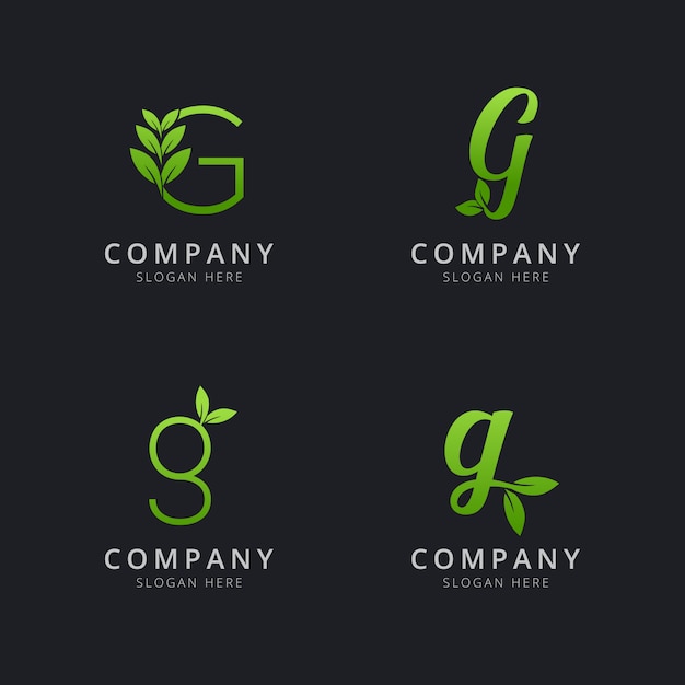 Vector initial g logo with leaf elements in green color