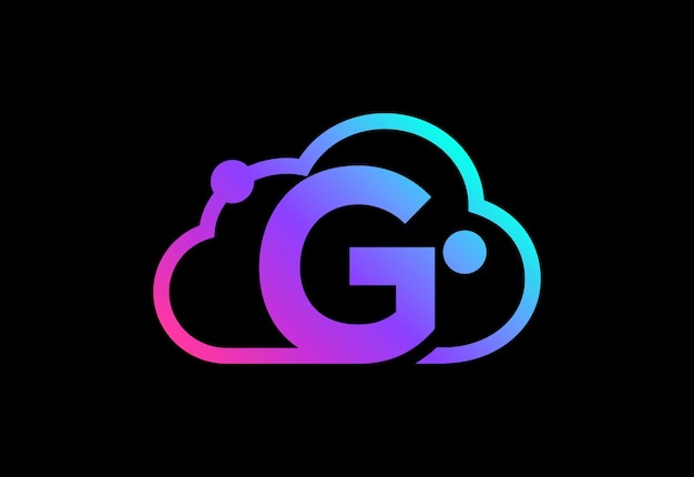 Initial G monogram letter with the cloud. Cloud computing service logo. Cloud technology logo