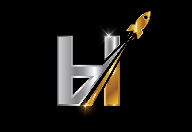 Initial H monogram letter alphabet with a Rocket logo design. Rocket icon. Font emblem.