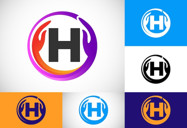 안전한 손으로 된 초기 H 모노그램 문자 전문 자선 팀워크 및 재단 로고 디자인