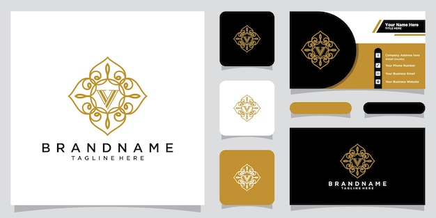 Initial handwritten letter V luxury Logo design Vector with business card design Premium Vector