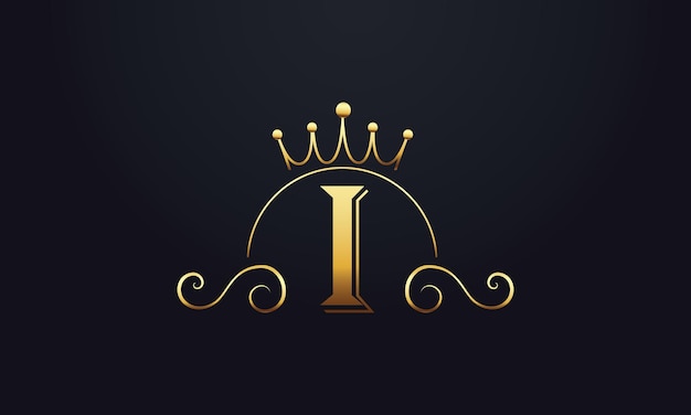 Initial I Letter Logo Design Met Eenvoudig Elegant Koning Kroon Icon