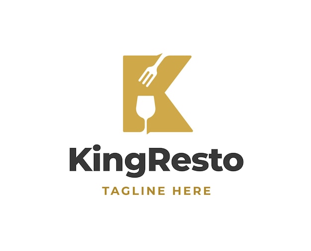 Vector initial k letter logo with fork and glass for restaurant logo